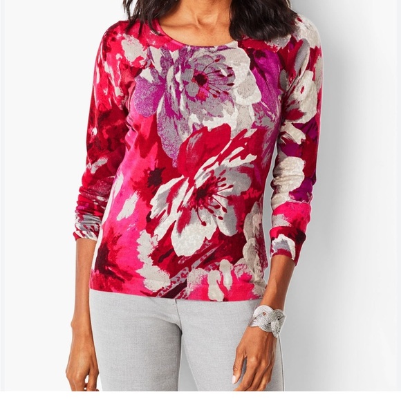 Floral Print Women's Top Merino Wool Talbots Small Lightweight - Picture 1 of 9